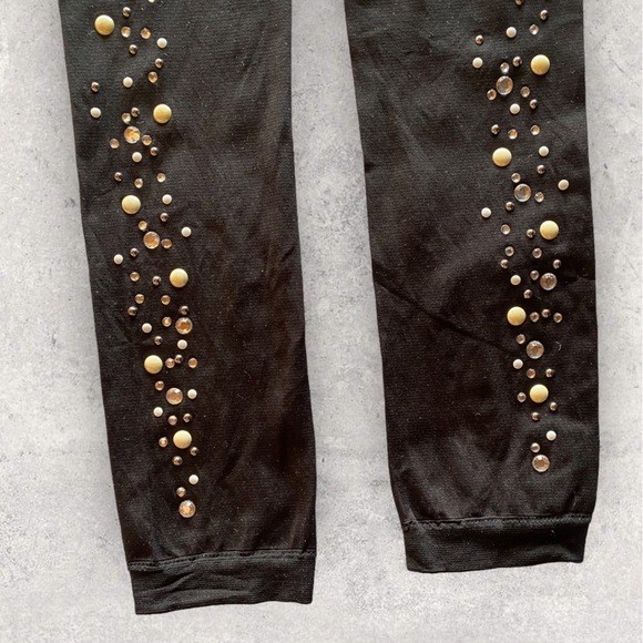 Black Studded Leggings Pearl, Rhinestone Silver Studded Size S-M Great Condition - Picture 6 of 11